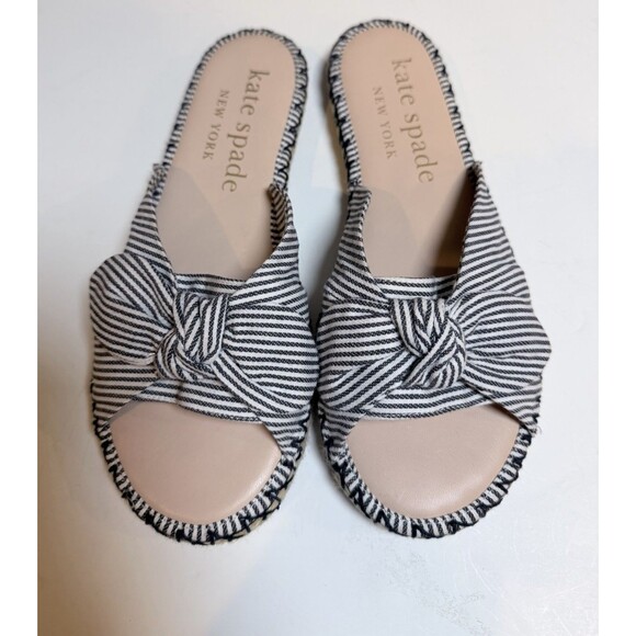 kate spade Shoes - Kate Spade Saltie Shore Espadrille Slide Sandals Women 9B Striped Bow Flats